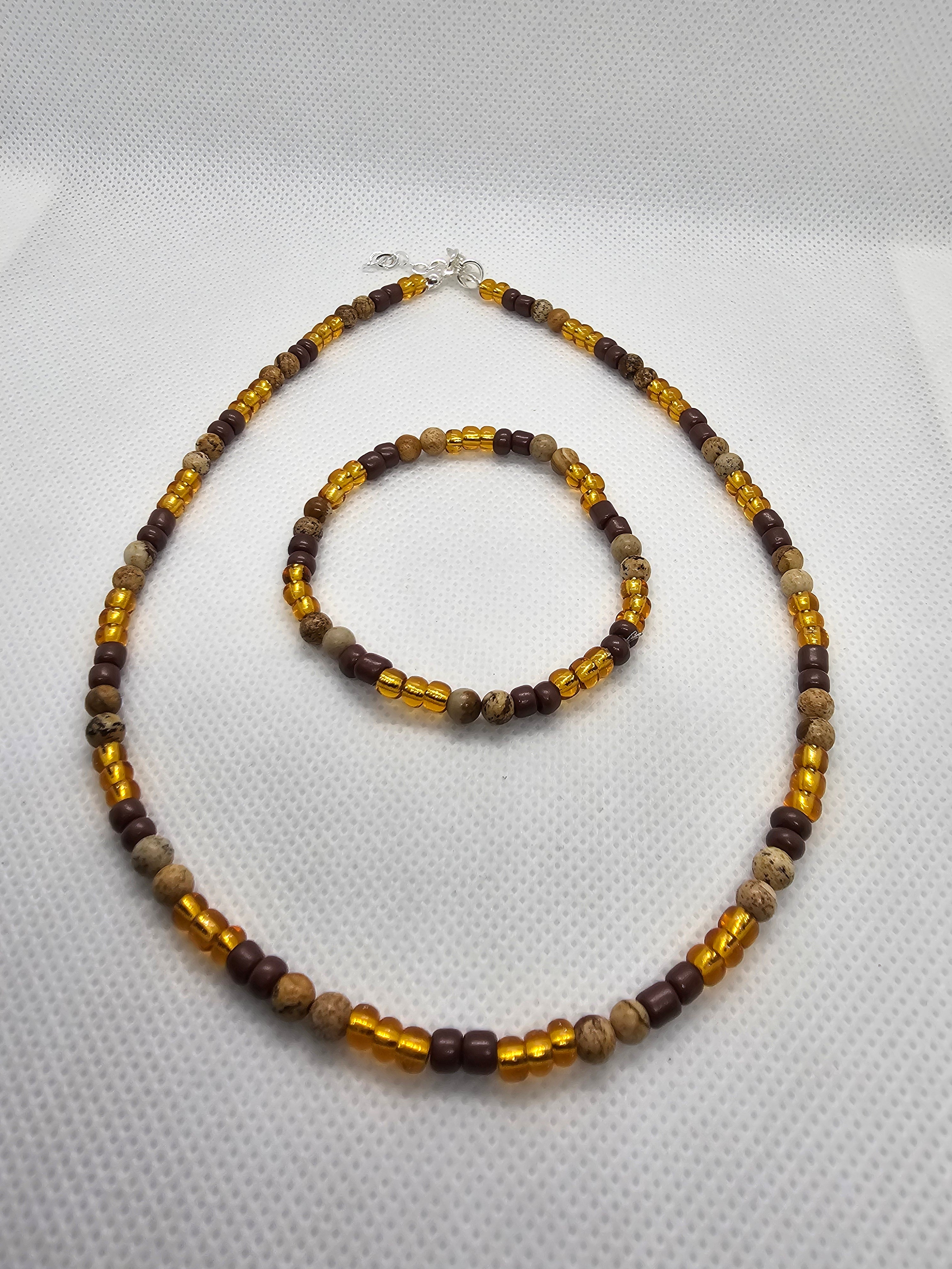 Earth and  Gold Seed Bead JewelrySet